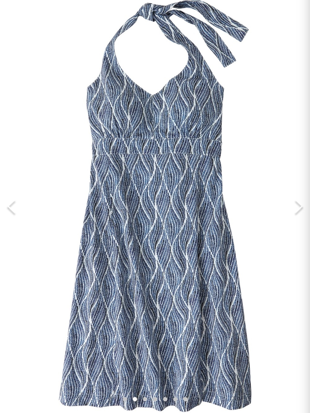 Krimson Klover Beck Halter Dress Blue White Printed Wavy Pockets Size Large